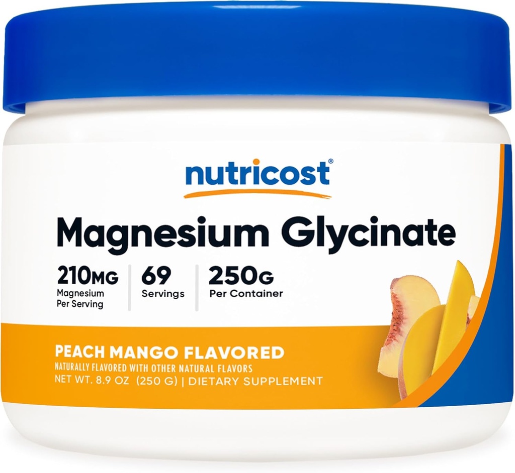 NutricostのマグネシウムのGlycinateの粉(Peachのマンゴ、250グラム) - マグネシウムのGlycinate (Bisglycinateとして)