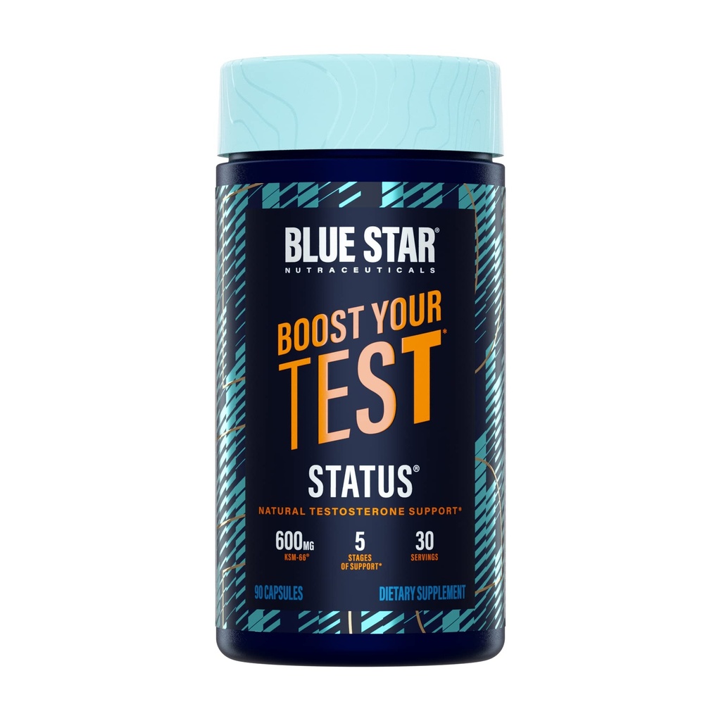 Blue Star Nutraceuticals Status - 男性用テストステロンブースター - w/KSM 66 Ashwagandha - Invigorate Stamina、筋肉の成長とエネルギー | 自然テストブースターサポート - 90 Veggieカプセル