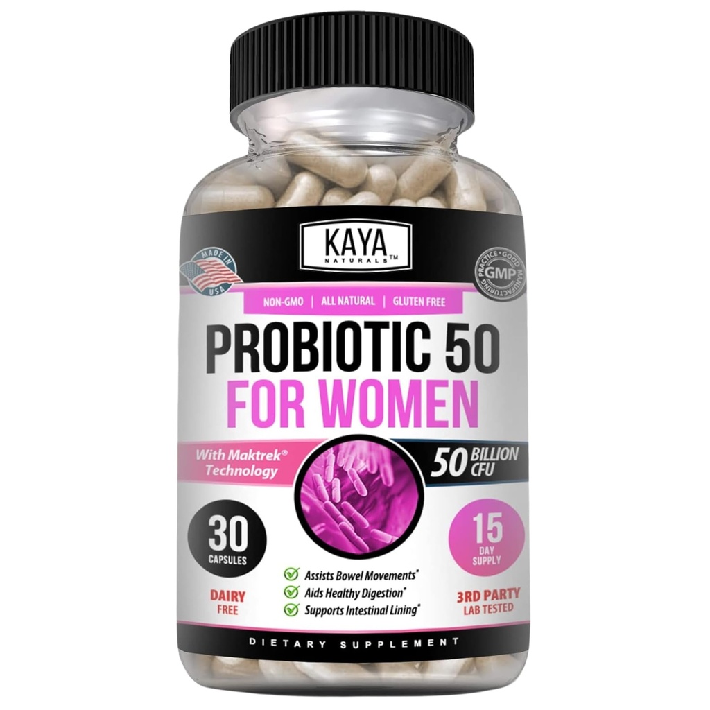 Kaya Naturals Probiotics 50 Billion CFU - 女性のためのプロバイオティクス、男性と大人のためのプロバイオティクス、ナチュラル - Gut Health&免疫サポートサプリメント - 消化器系サポート - 30野菜カプセルを提供します