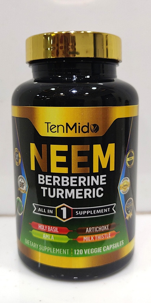ニームリーフサプリメント - 8in1フォーミュラ - Berberine、Turmeric、聖バジル、Amla、アーティチョーク、ミルクアコール、ブラックペッパーと組み合わせる - 免疫サポート - 4ヶ月の供給のための120カプセル