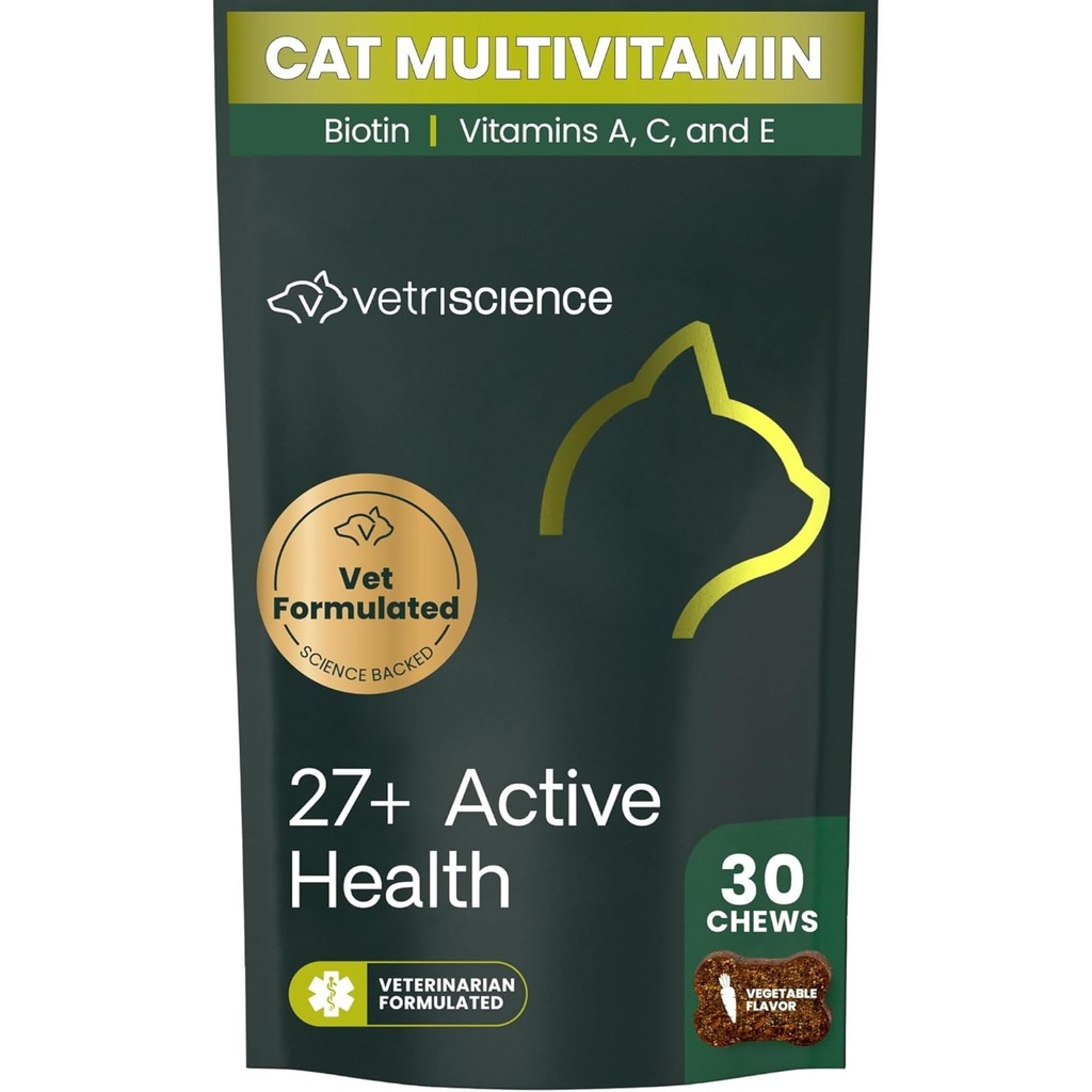 VetriScience 27+ 活性健康咀嚼, 猫と子猫のためのNu猫の毎日のマルチビタミン, バランスの取れたビタミン, ミネラルと抗酸化剤, 健康とウェルネスサポート, 魚, 30 カウント