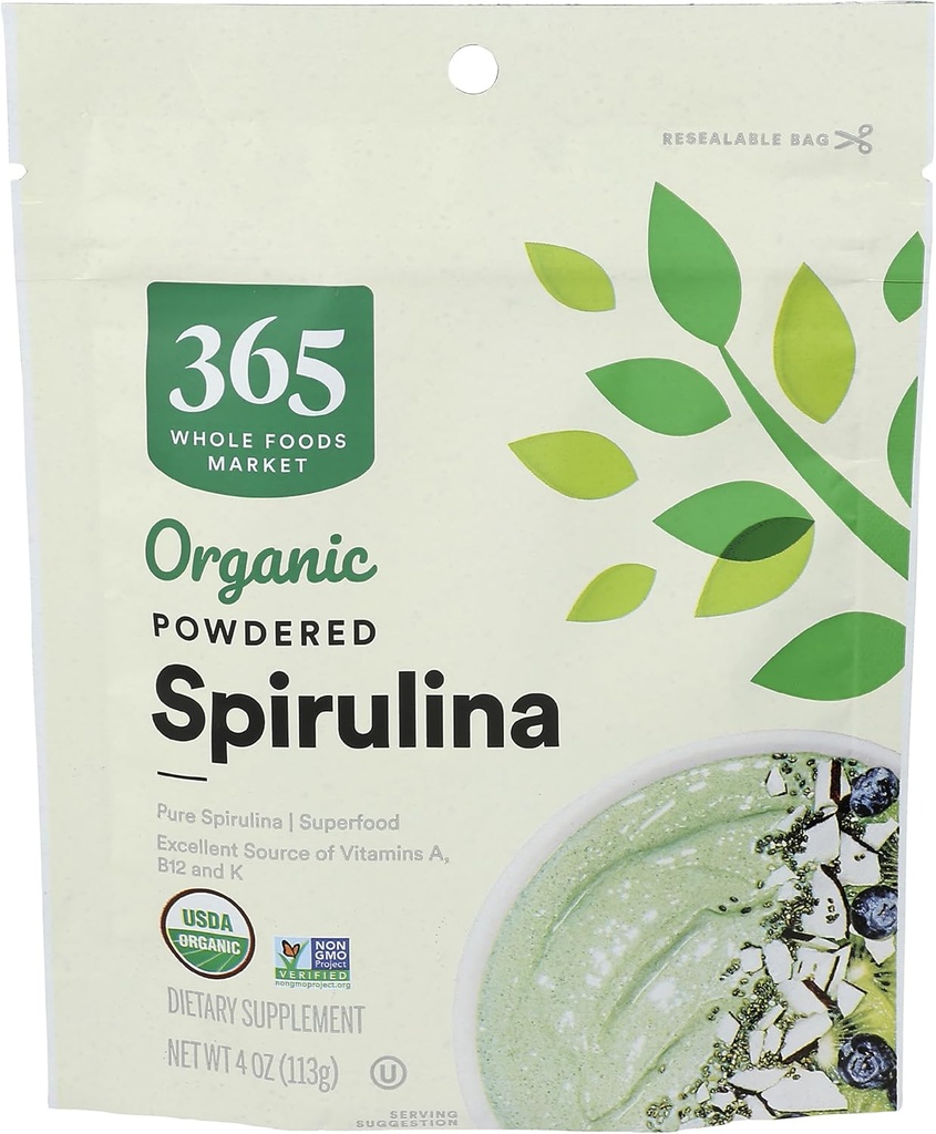 全食糧市場、有機性Spirulinaのスーパーフードの粉、4つのOunceによる365