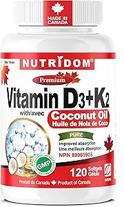 ココナッツオイル(120のSoftgels)が付いているNutridomのビタミンD3 + K2