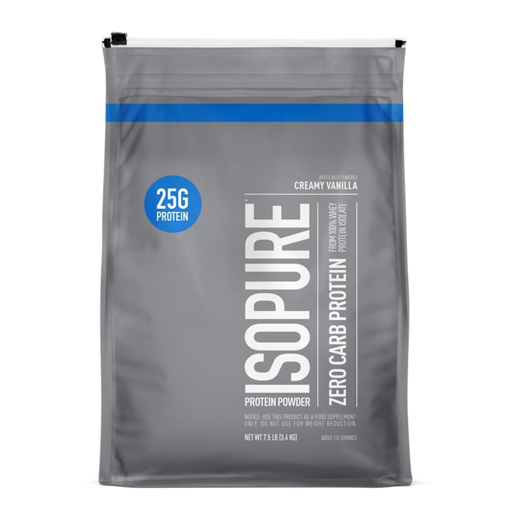 Isopure Zero Carb 100%の純粋な乳頭の隔離蛋白質の粉、Lactoseはビタミン、クリーム色のバニラ、サービングごとの25g蛋白質、7.5のLbs、110のサービング(包装の5月Vary)を放します