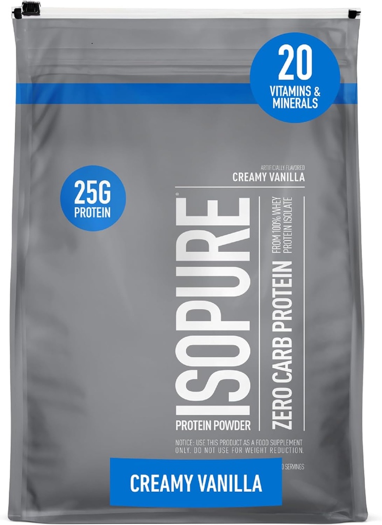 Isopure Zero Carb 100%の純粋な乳頭の隔離蛋白質の粉、Lactoseはビタミン、クリーム色のバニラ、サービングごとの25g蛋白質、7.5のLbs、110のサービング(包装の5月Vary)を放します