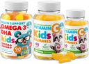 Omega-3 DHA グミー & ビタミン C 子供と大人のためのグミー – 免疫サポート, 低砂糖, ゼラチンフリー, ベジタリアン, トゥードルのための咀嚼可能なビタミン