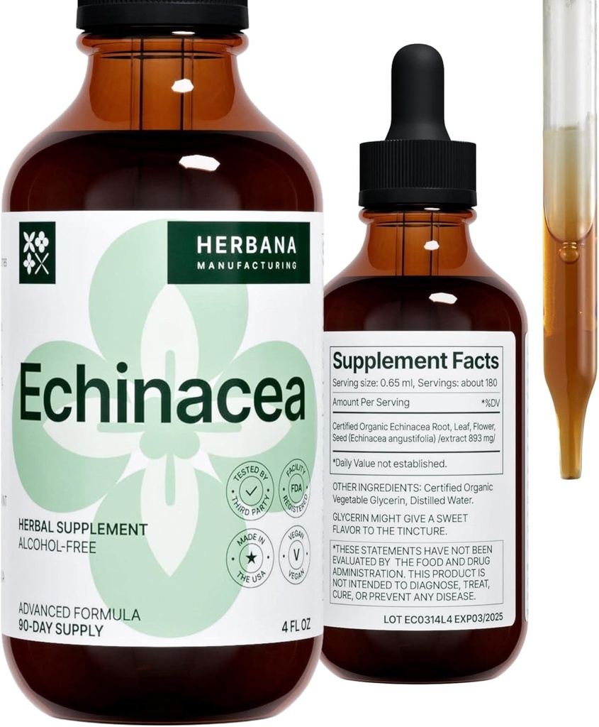 Echinacea 4 の fl の oz の液体のエキス - 有機性根、葉、花、種 - 自然な草の補足 - ボディ、免疫システム サポート チンキ - 高い効力の低下 - 90 日の供給 - 家族のサイズ