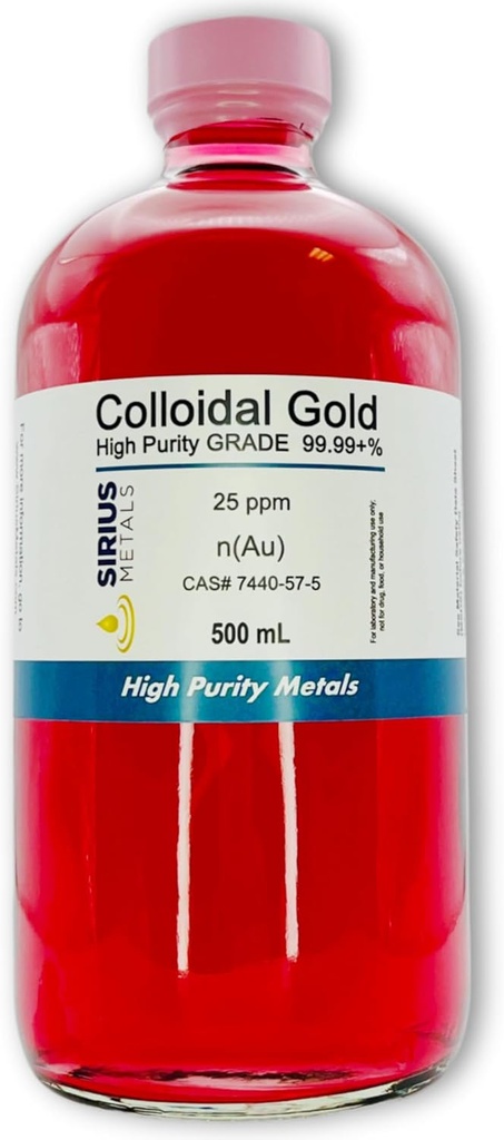 真のコロイド ゴールド - 25 ppm - 99.99 + % 純度 - 500 mL (16.9 Fl Oz) ガラス ボトル - アメリカ製