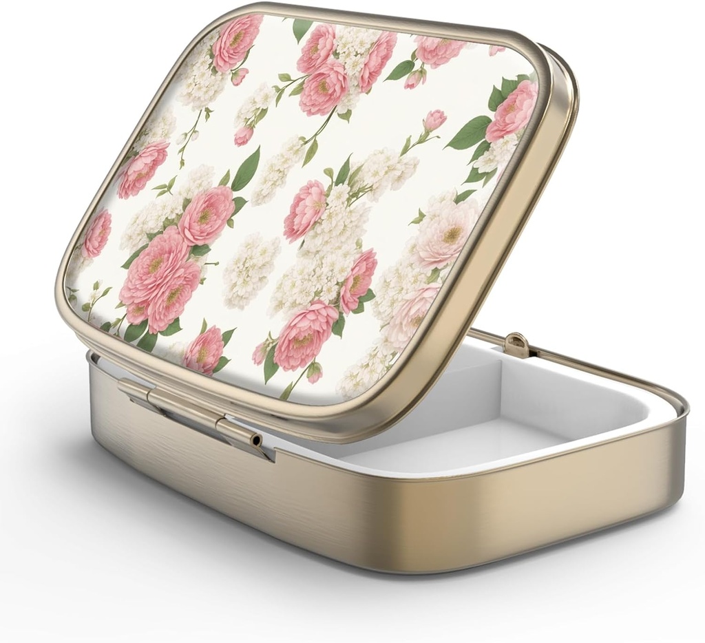 ミラーのレトロ2 Compartmentの小さい丸薬箱が付いている丸薬箱はまたはポケット青銅の長方形の丸薬箱かビタミン、魚油、補足、丸薬は旅行ギフト(レトロのピンクの花)を含んでいます