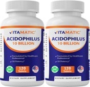 Vitamatic 2 パックの Acidophilus プロバイオティック - 10 億 CFU - 120 錠 - 5X 錠 - 毎日のプロバイオティック サプリメント、ダイジェスト健康をサポート (合計 240 錠)