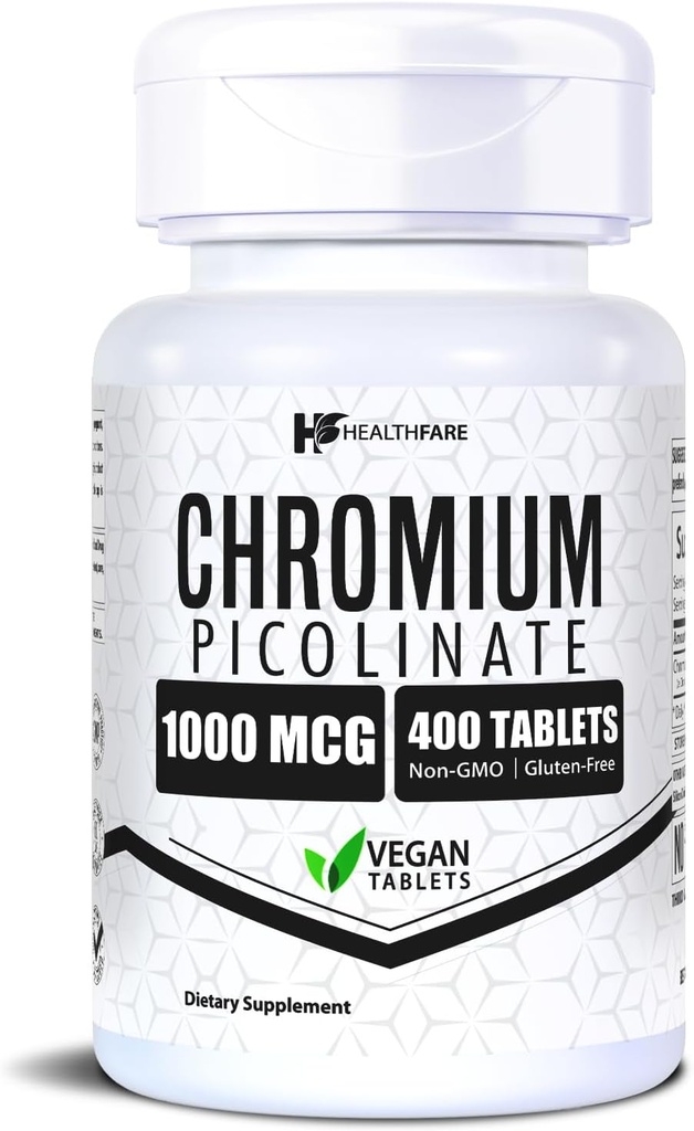HealthFare Chromium ピコリネート 1000mcg | 400 ビーガン錠 | 高吸収ミネラルサプリメント | ヘルシーな砂糖代謝と栄養素吸収をサポート | 非GMO、グルテンフリー | アメリカ製