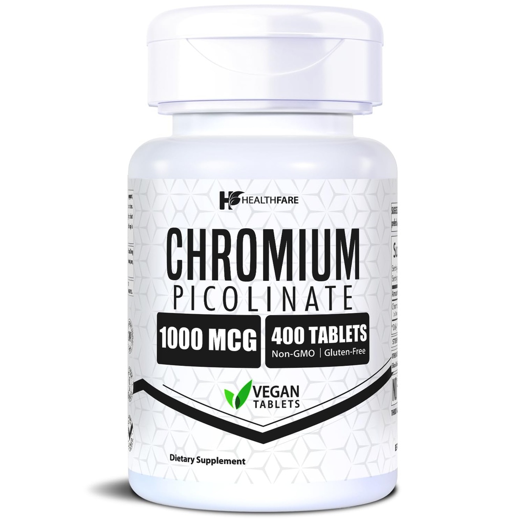 HealthFare Chromium ピコリネート 1000mcg | 400 ビーガン錠 | 高吸収ミネラルサプリメント | ヘルシーな砂糖代謝と栄養素吸収をサポート | 非GMO、グルテンフリー | アメリカ製