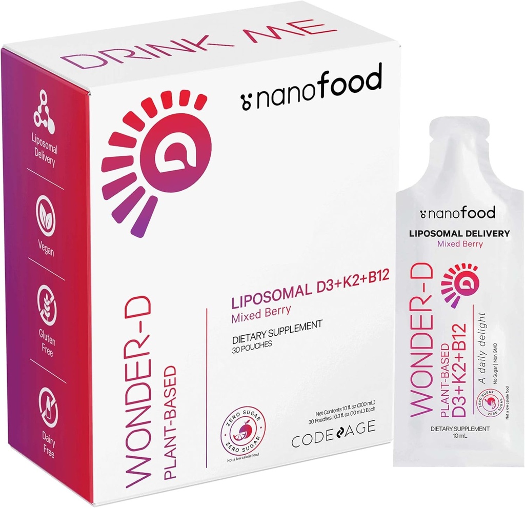 Codeage LiposomalビタミンD3の液体の補足の磨き粉、ワンダーDのコレステロールのビーガン液体Multivitamin、植物ベースのビタミンK2 B12、非GMOのPhospholipids、ビタミンE、ベリー味- 30の袋