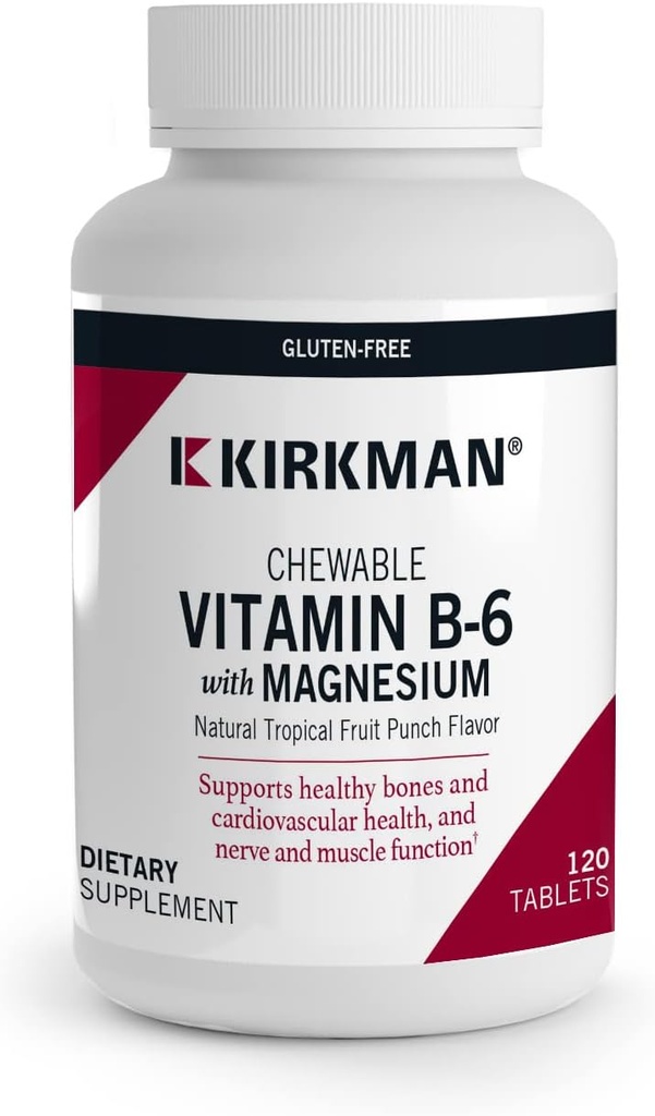 Kirkman - ビタミンB6とマグネシウム - 120錠 - ビタミンB6&マグネシウム補充 - Chewableウエファー - Hypoallergenic