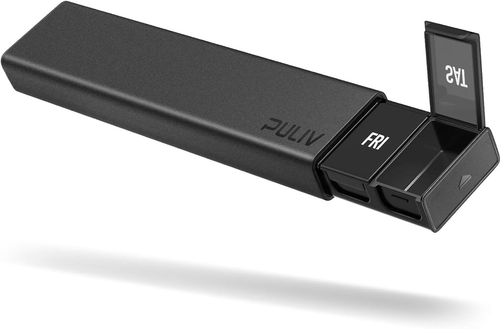 PULIVの二重黒い耐光性ウィークリーの丸薬のオルガナイザー、プライバシー保護の設計、ビタミン、魚油、薬、補足のためのBPAなしの毎日の丸薬の箱が付いている余分大きい旅行丸薬箱7日