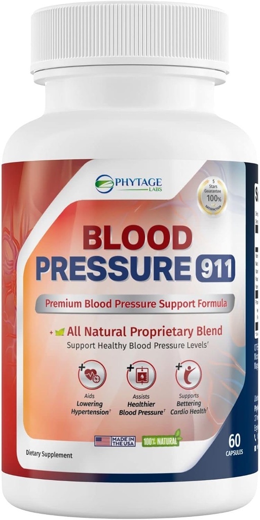 Blood Pressure 911 Premium Supplement - BP Support Pills. 60 Capsules