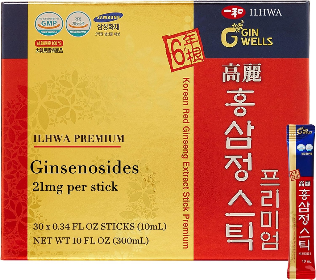 ILHWAの優れた韓国の赤いGinsengのエキスの棒(0.34flのoz X 30の棒) -免除のため。 ジンセノシド 21 mg/サービング