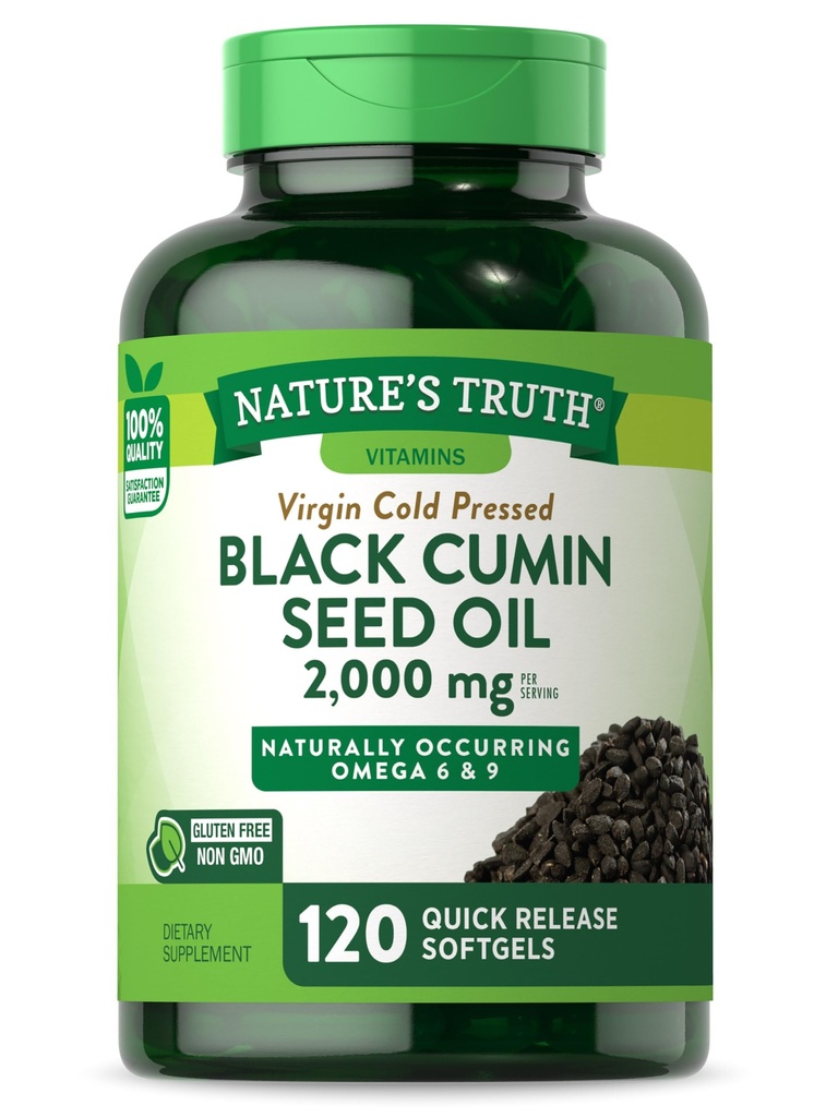 Nature's Truth Black Seed Oil Pills | 2,000mg | 120 Softgels | バージンコールドプレスドカミン | 非GMOとグルテンフリーサプリメント