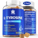 L Tyrosine Gummies 1100mg Mood サポート ブレンド、Ashwagandha、L-Theanine、ビタミンBの複合体B6、Follate (ビタミンB9)、焦点及び記憶、認知及び脳機能、エネルギー ブースト、Stressサポート、2Pc/120ct
