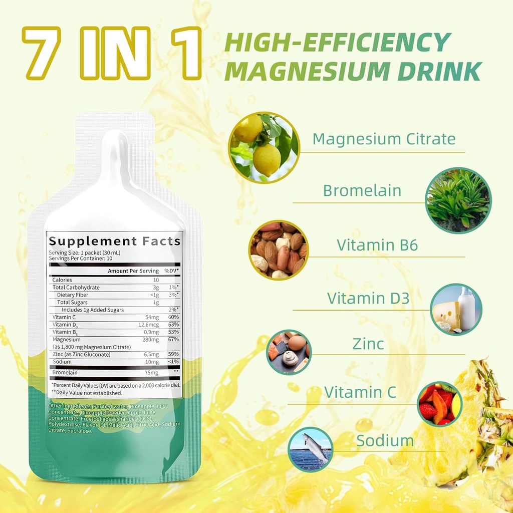 マグネシウムのクエン酸塩の液体の補足(10 Fl Oz)、ビタミンB、亜鉛、ナトリウムおよびBromelainが付いているマグネシウムのクエン酸塩の液体の補足(10 Fl Oz)、マグネシウムの複雑な飲み物/口頭解決は睡眠、筋肉、ハート、ナット サポート(パイナップル)のための解決します