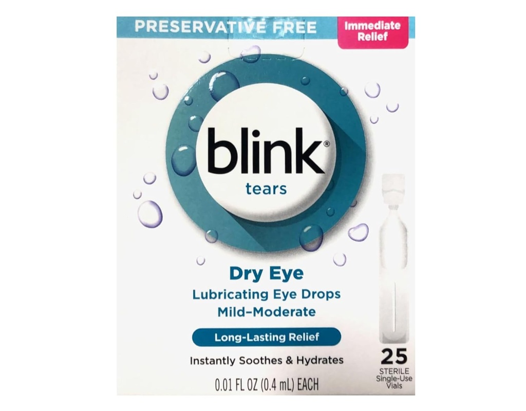 乾燥した目のためのBLINKの涙の目低下、保存性の自由な潤滑油の目低下、生殖不能の単一の使用ガラスびん、流線形の乾燥した目の症状救助、25の計算、0.01のflのozのガラスびんへの穏やかな目の心配