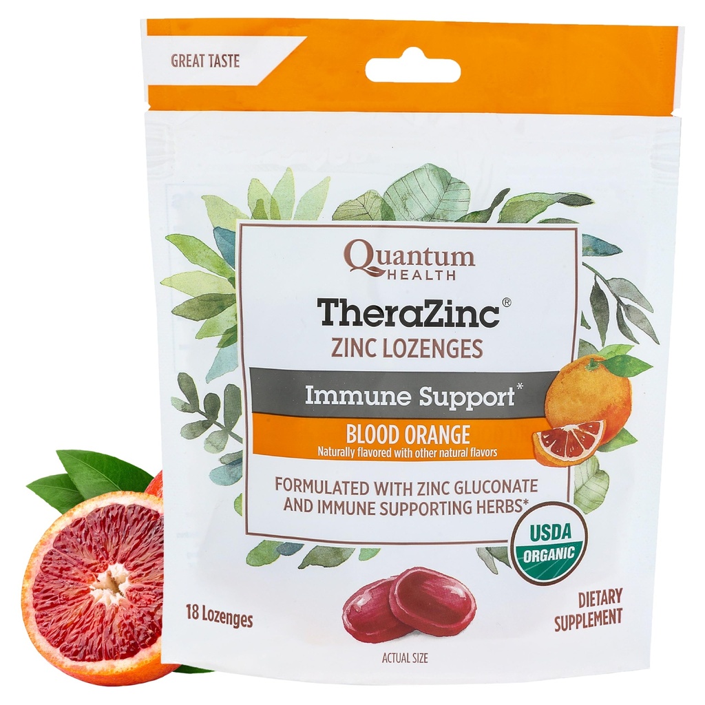 Quantumの健康のTheraZincの有機性亜鉛は大人及び子供12+のためのEchinacea及び蜂蜜の免除サポートを緩めます 自然に風味付けされた血のオレンジは後味なしの速い救助- 18の計算を絶食します
