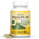 ビーガン死亡ビタミンD3 K2 4000IU (100mcg)ココナッツオイル、100%植物はビーガンとベジタリアンのためのビーガンビタミンDを基づかせていました - 60カプセル