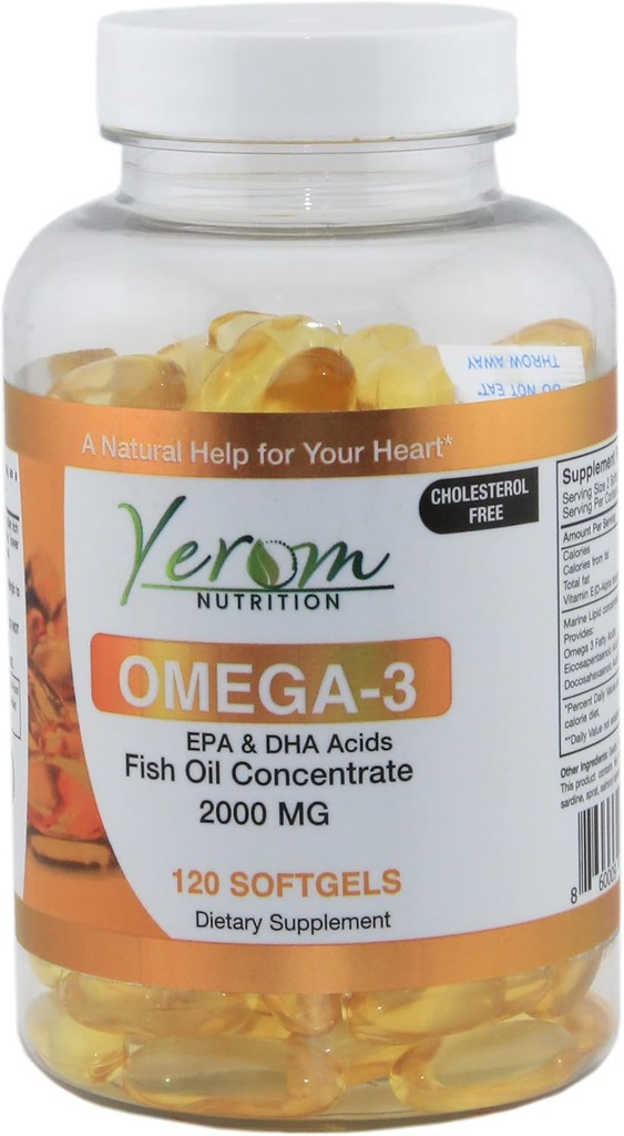 オメガ3魚油 - 高確率EPA&DHA、サポートハート、脳と関節の健康、120ソフトジェル。