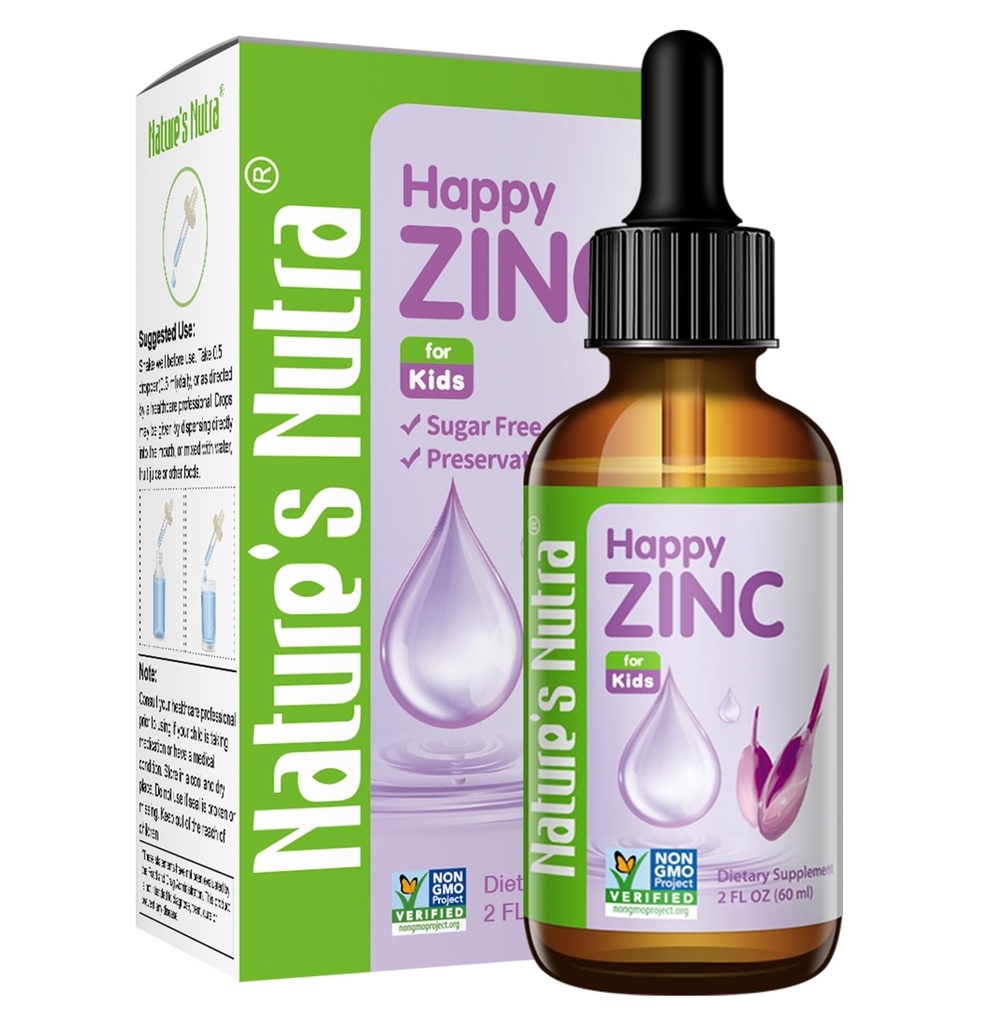 Nature's Nutra Happy亜鉛、ベビー、インファント、キッズ、子供用のプレミアム液体亜鉛、TRAACS Chelate亜鉛、高バイオアベイラビリティ、非GMO、コーシャ、2 Fl。 Oz(60ml)