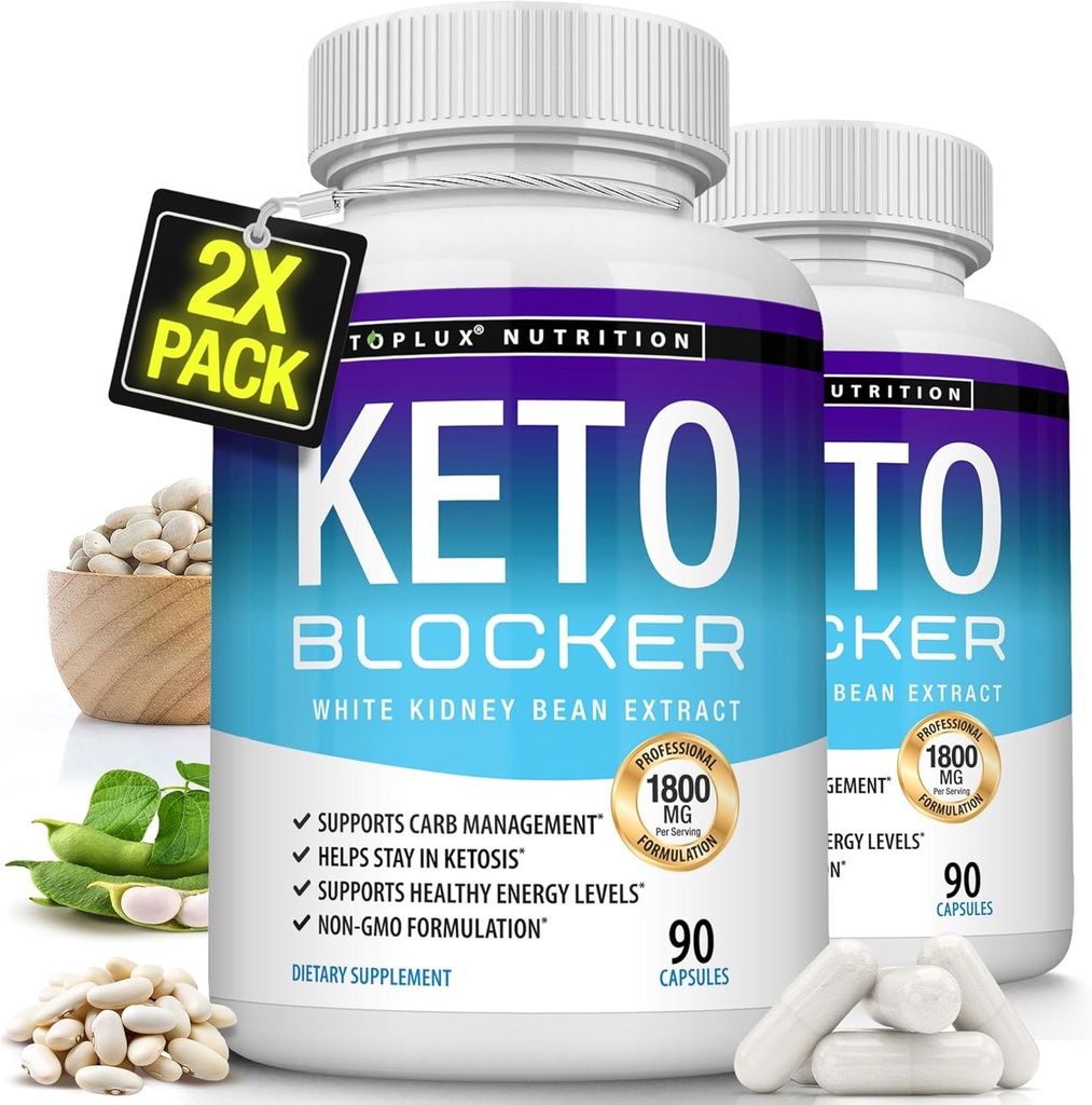 Toplux Keto Blocker Pills White Kidney Bean Extract - 1800 mg Natural Ketosis, Support Keto Diet, for Men Women, 90 Capsules, Supplement