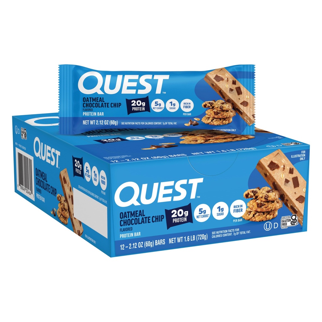Questの栄養のオートミールのチョコレート チップ蛋白質棒、20g蛋白質、1g砂糖、5g純炭水化物、グルテンフリー、Ketoの友好的、12の計算