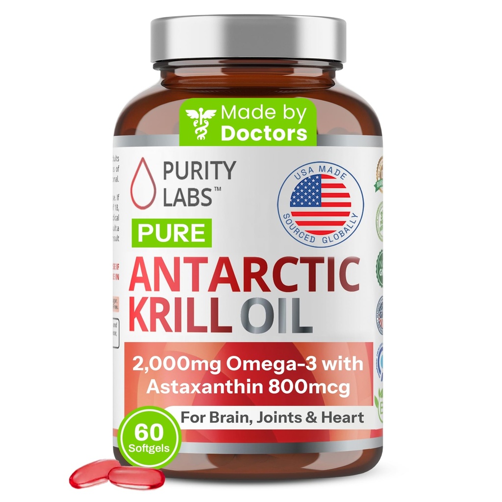 純度の実験室のAsustaxanthin 800mcgのAntarctic Krillオイル2000mg Omega 3、脂肪酸、DHA、EPA及びPhospholipids - 60のSoftgelsの豊富なサポートのためのAsustaxanthin 800mcgの補足とのOmega-3