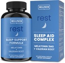 WellPath Rest Valerian Root Sleep Aid for Adults with Melatonin & L-Theanine | ナチュラル&ハーバル 睡眠 ピルスウィート | 5HTP, レモンバーム, カモミール, 60 Ct