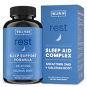 WellPath Rest Valerian Root Sleep Aid for Adults with Melatonin & L-Theanine | ナチュラル&ハーバル 睡眠 ピルスウィート | 5HTP, レモンバーム, カモミール, 60 Ct