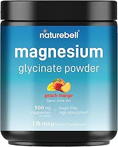 NatureBellのマグネシウムのGlycinateの粉500mg、1lb (16oz)   高吸収のための100%のChelated | ピーチマンゴーの味 | サポート筋肉、骨及び中心の健康 | 砂糖なし、ビターレス、非GMO、ビーガン