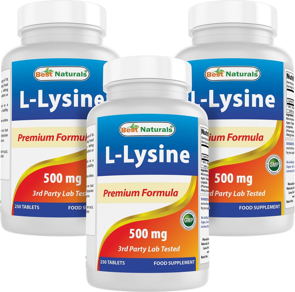 最高のナチュラル L-リジン 500 mg 250錠(250カウント)