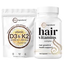 マイクロ成分ビタミンD3 10,000iu + K2 200mcgココナッツオイルSoftgels & Hair Vitamins Complex Capsules Bundle 2 Pack | サンシャインエッセンシャルビタミン | 14-in-1 高度な毛の成長サポート
