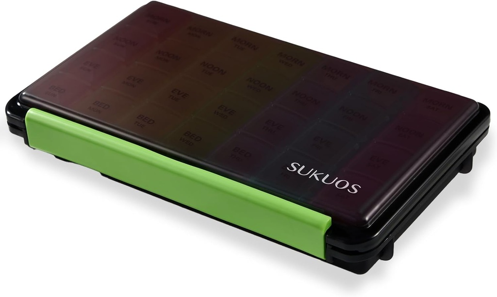 Sukuos週刊ピルオーガナイザー7日4回、保湿耐性大型デイリーピルボックス ビタミン/魚油/サプリメント(黒)用ケース