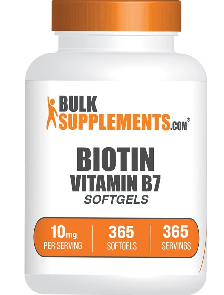 BulkSupplements.com Biotin 10000mcg Softgels - ビタミンB7、ビタミンB7、髪、皮膚、爪、ビオチンサプリメント - Gluten無料、給食あたり1 Softgel、365カウント(パッケージ1)