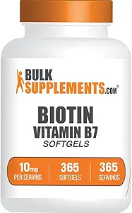 BulkSupplements.com Biotin 10000mcg Softgels - ビタミンB7、ビタミンB7、髪、皮膚、爪、ビオチンサプリメント - Gluten無料、給食あたり1 Softgel、365カウント(パッケージ1)
