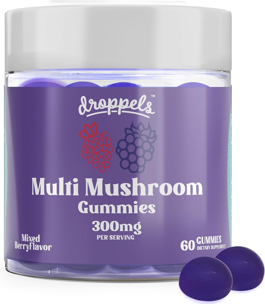 ドロップペルマルチムッシュルームグミー | ヴィーガン、ペクチンベースの&非GMO | Maitake、シイタケ、トルコテール、チャガ、礼儀&ライオンズマネサプリメント | ミックスベリー味、60カウント