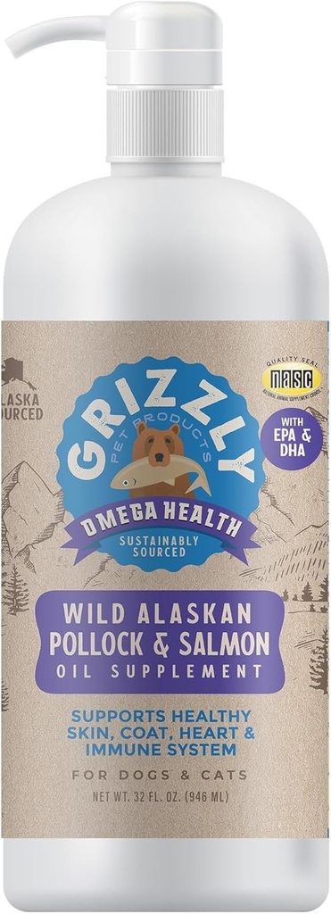 Grizzlyペット製品オメガ健康液体オメガ-3犬と猫のためのサプリメント、32オンスボトル