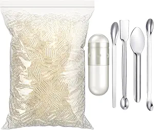 Timgle 2000 Count Empty Capsules with Lab Spoon Filling Kit Clear Fillable Empty Container DIY Vegetable Capsule Filling for Making Your Own Supplements