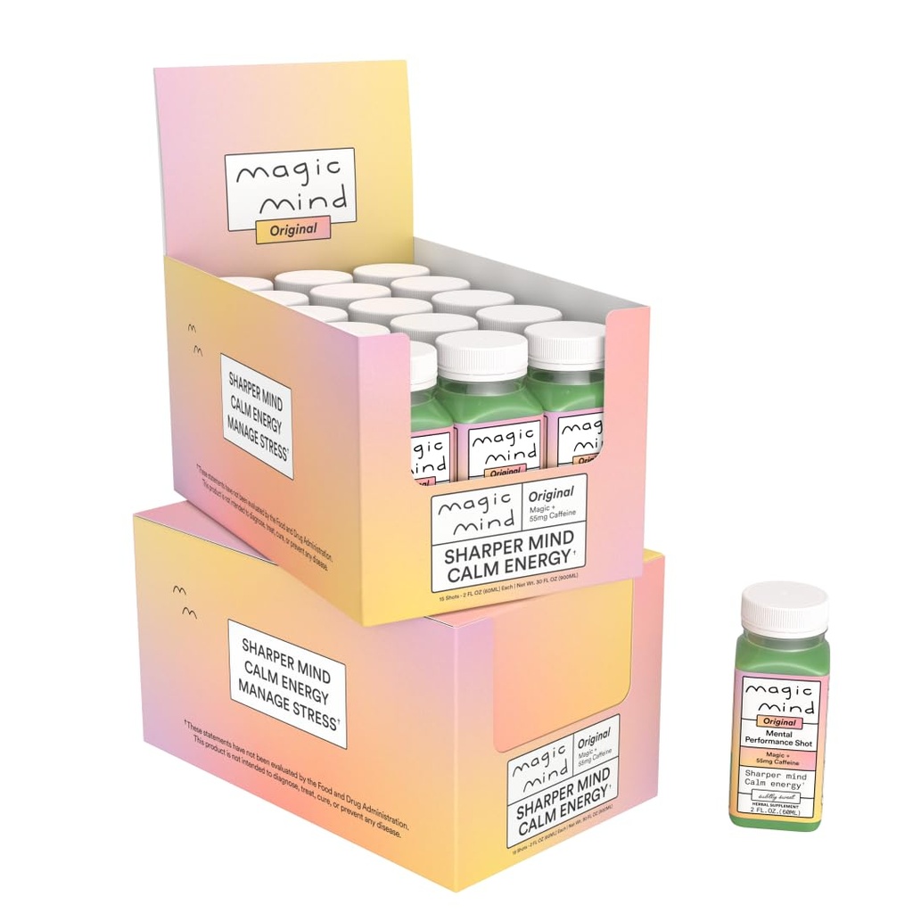 魔法の心焦点のエネルギー飲み物の打撃-ジッター無し、ストレスの緩和、アシュワガンダ、機能的なきのこ、抹茶の緑茶、ビタミンB12、ビタミンC - 2 FL Oz (30パック)