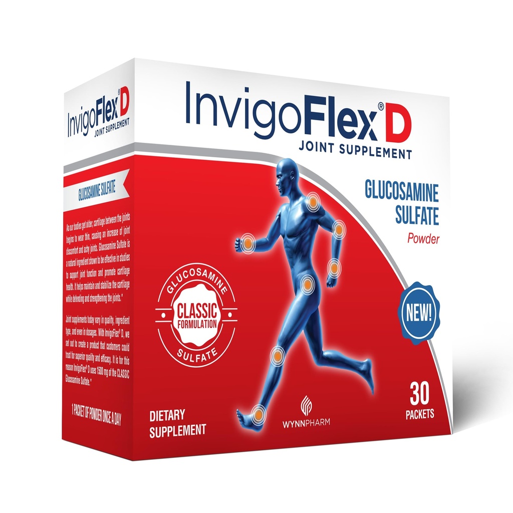 INVIGOFLEX® D - グルコサミン硫酸粉末(古典的な配合)の1500mg - ニー、手、背中、およびヒップサポートパケットのプレミアムジョイントサプリメント | 30パケット