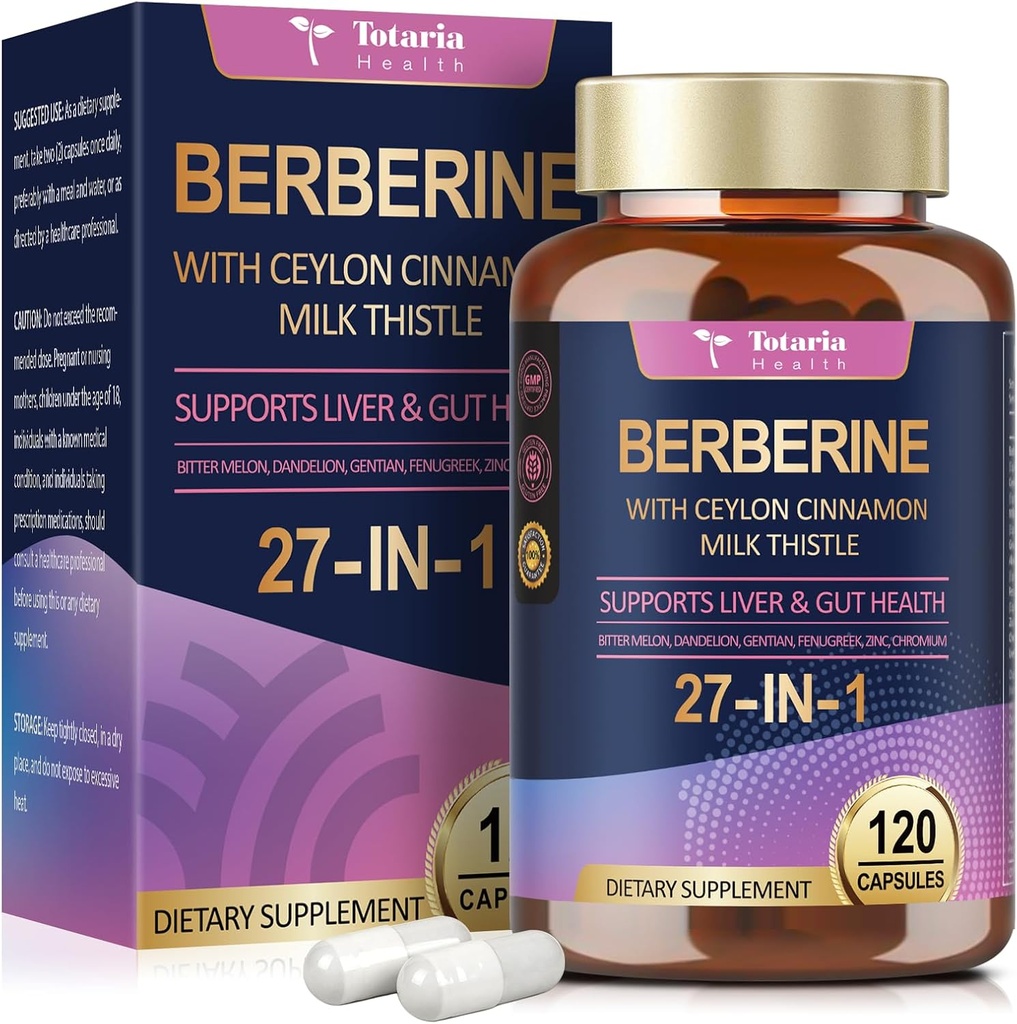 Berberine Supplement with Ceylon Cinnamon, Milk Thistle - GLP-1 Supplement GLP Activate Natural Formula, Berberine Plus for Liver & Gut Health, Immunity, Better Figure, Men & Women - 120 Vegan Caps