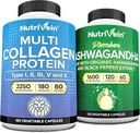 Nutriveinの優れた多コラーゲンのカプセル及びAshwagandhaの補足の束:吸収性のAshwagandhaの根及びボディおよび心の多コラーゲンのペプチッド カプセル