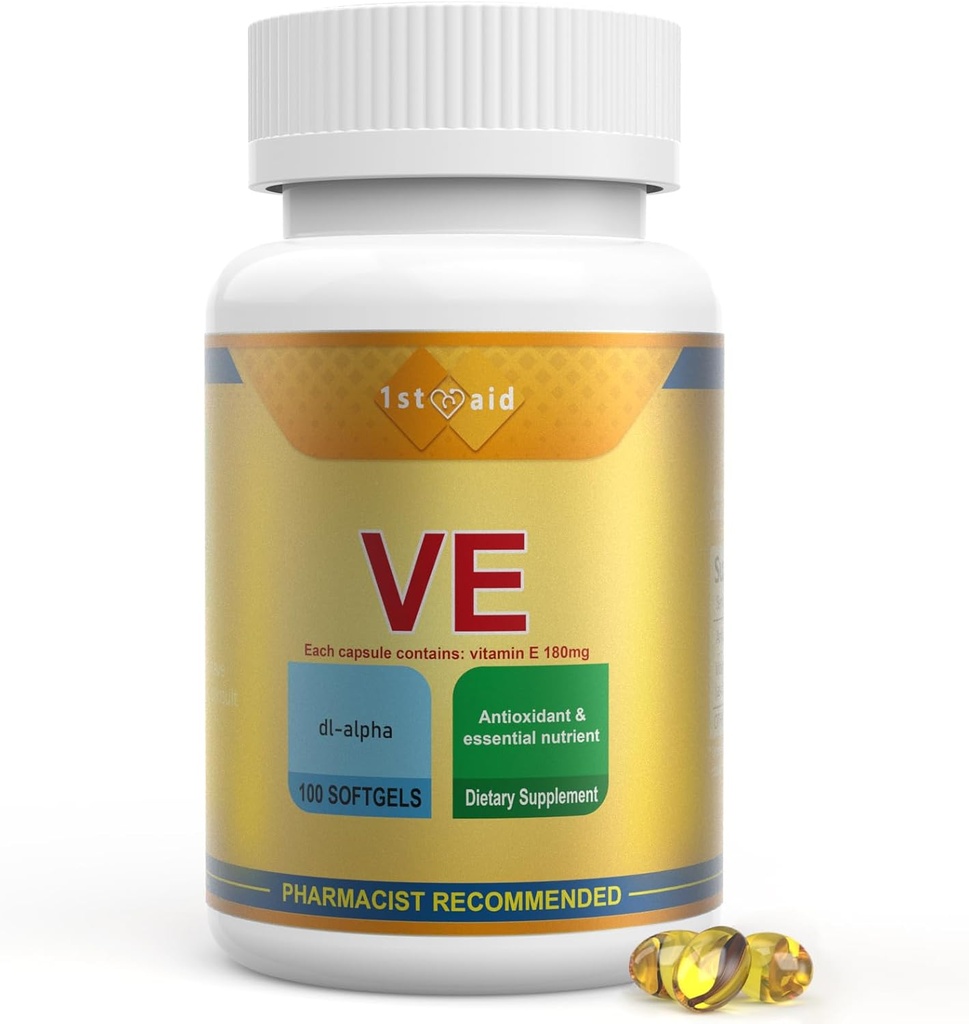 1st Aid NSF Vitamin-E Supplements-Softgels Women-Tocotrienols Mini-Capsules - 100 Softgels Improve Blood Circulation Vitamin E Capsules Soluble in Water,E Vitamin Supplements Antioxidant Support