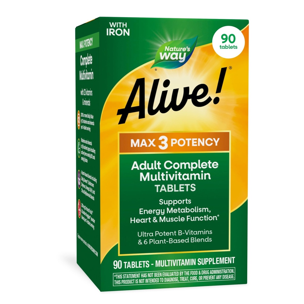 ネイチャーズ・ウェイ・アライブ! Max3の効力の毎日のMultivitamin、Methylated B12およびFollateのエネルギーMetabolism*、90のタブレットを支える超電位Bvitamins