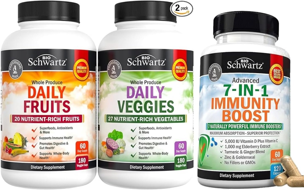 BioSchwartz 毎日の果物と野菜は、女性と男性のためのサプリメント(2ヶ月の供給)プラス 7 に 1 抗酸化剤と免疫サポートサプリメント (2ヶ月の供給)